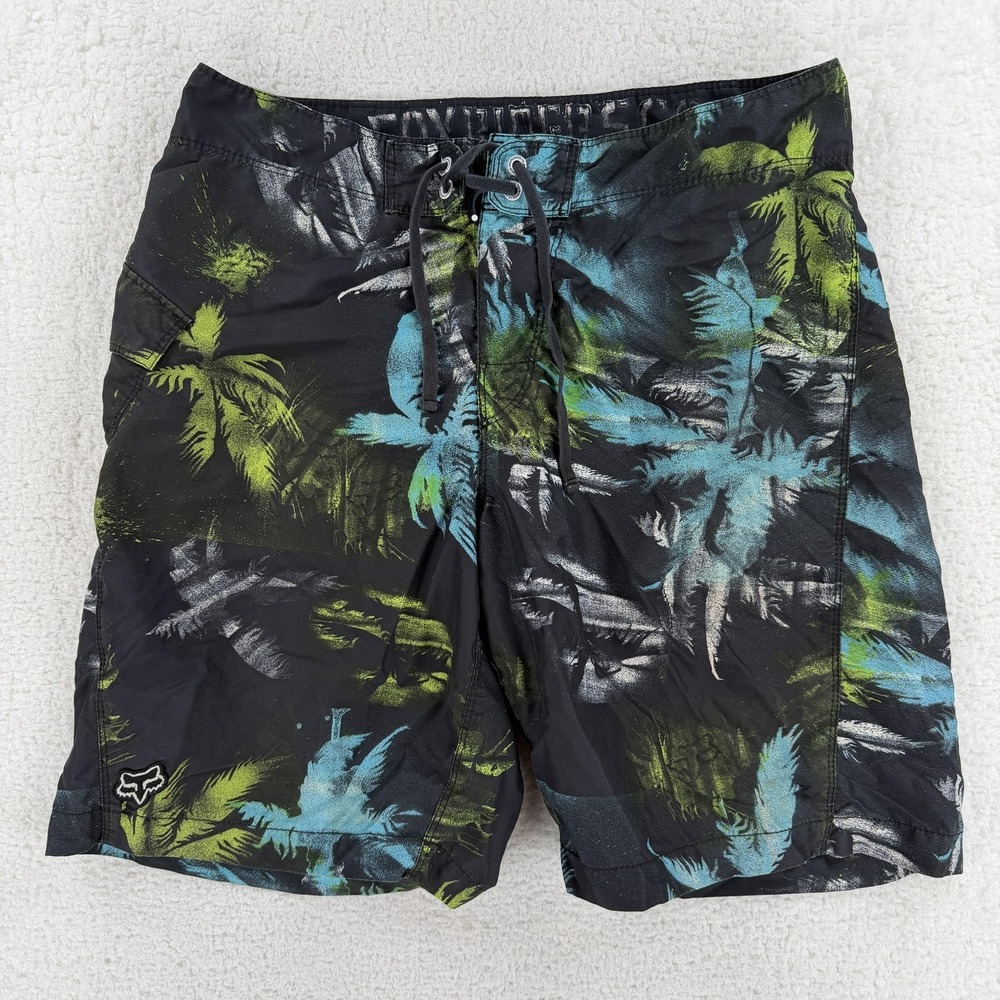 Fox Riders Co Board Shorts Mens 36 Black‎ Tropical Palm Swim Trunks Surf Beach